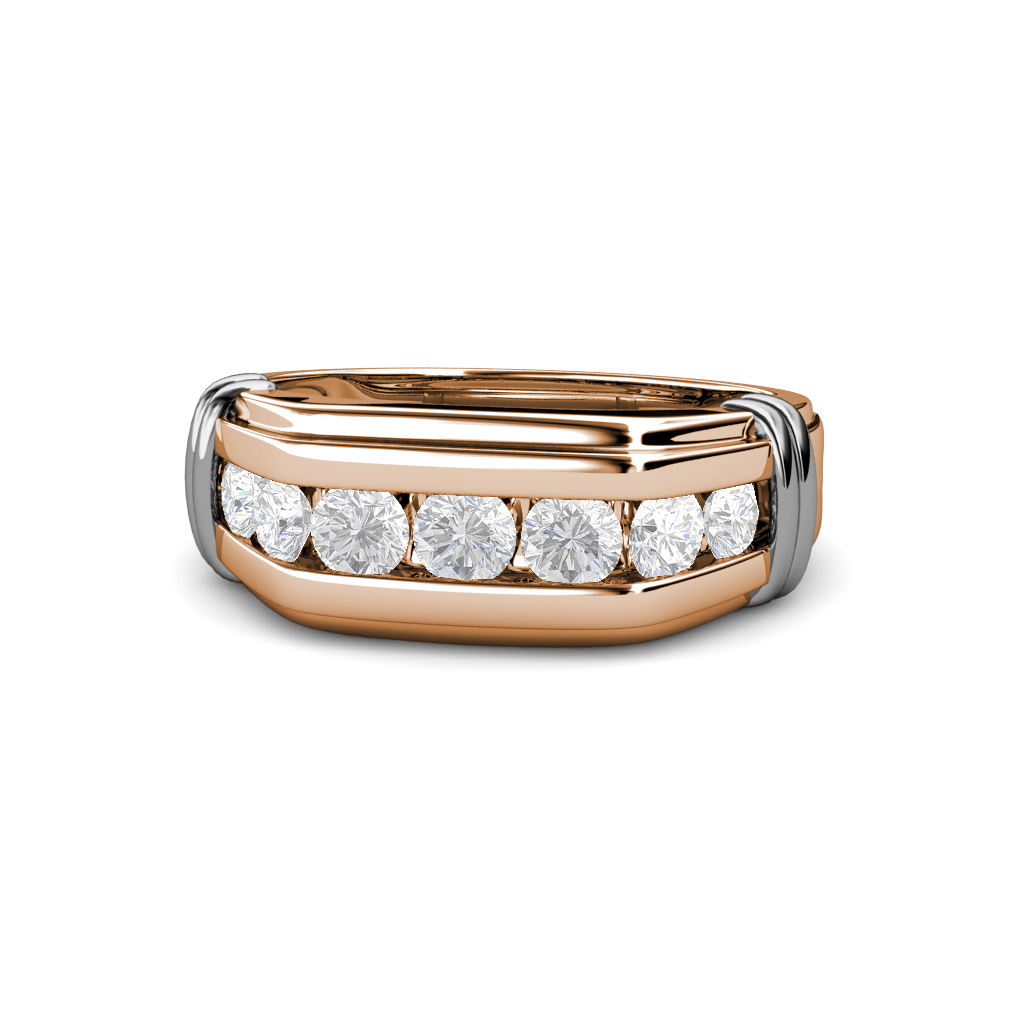 Brad White Sapphire 7 Stone Men Wedding Ring (8.5 mm) 